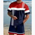 Men's loose fit short-sleeved t-shirt and shorts summer suit in polyester fibre fabric