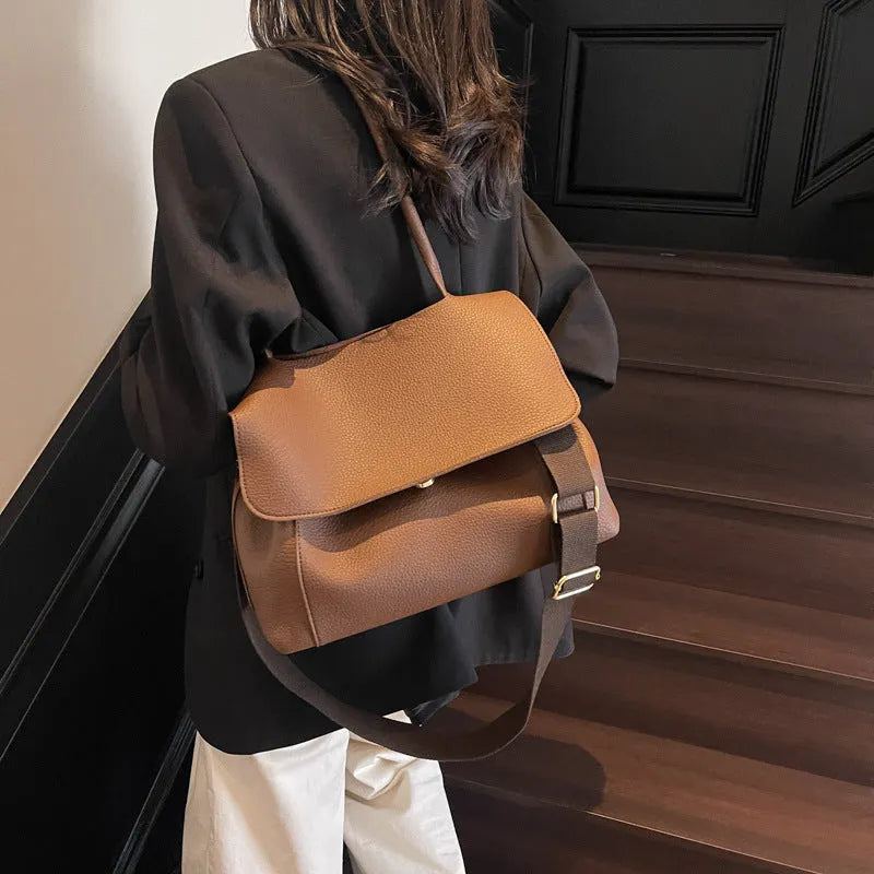 Horizontal square PU tote bag with double shoulder straps in beige colour
