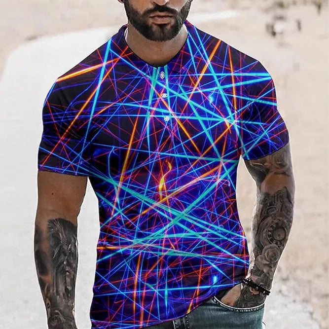Men's polyester sport shirt with lapel button and short sleeves in various colours