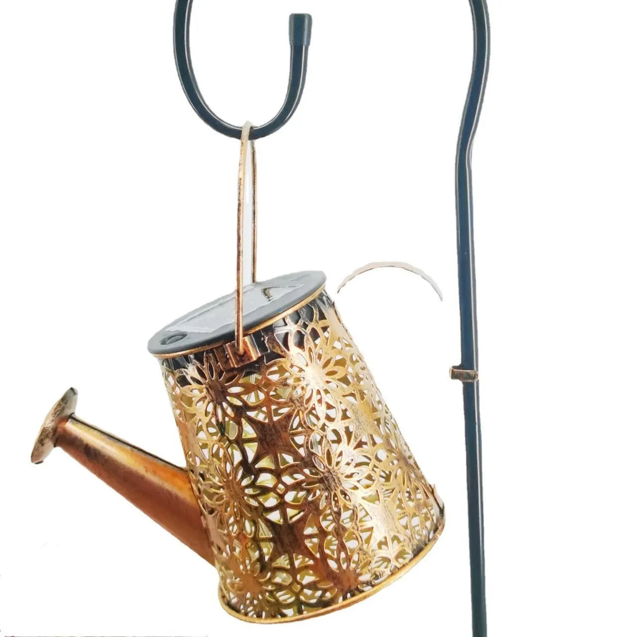 Solar-powered butterfly kettle decorative light with wrought iron construction for outdoor courtyard placement