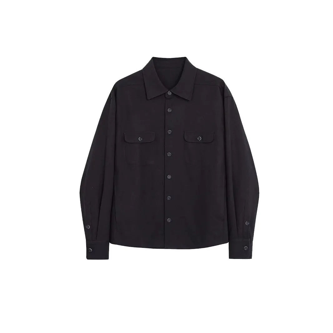 Men's light sand rice casual shirt with a cotton fabric lapel and long sleeves, laid flat.