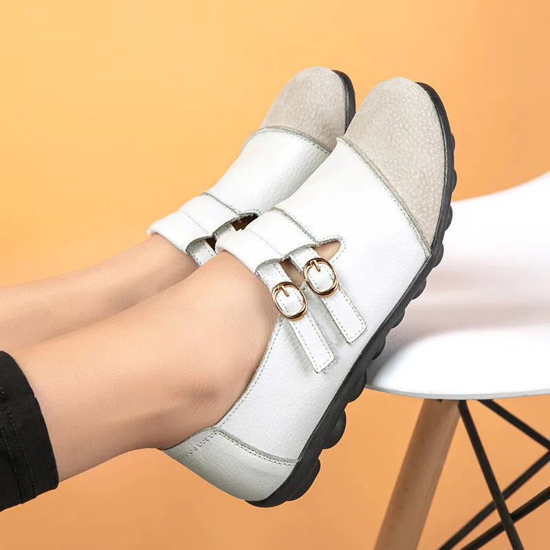 Women's plus-size black casual flat shoes with hook-and-loop fastening and round toe