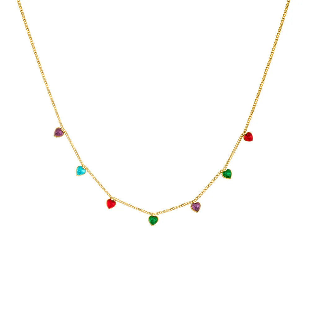 Gold-coloured heart pendant necklace on a stainless steel chain for women.