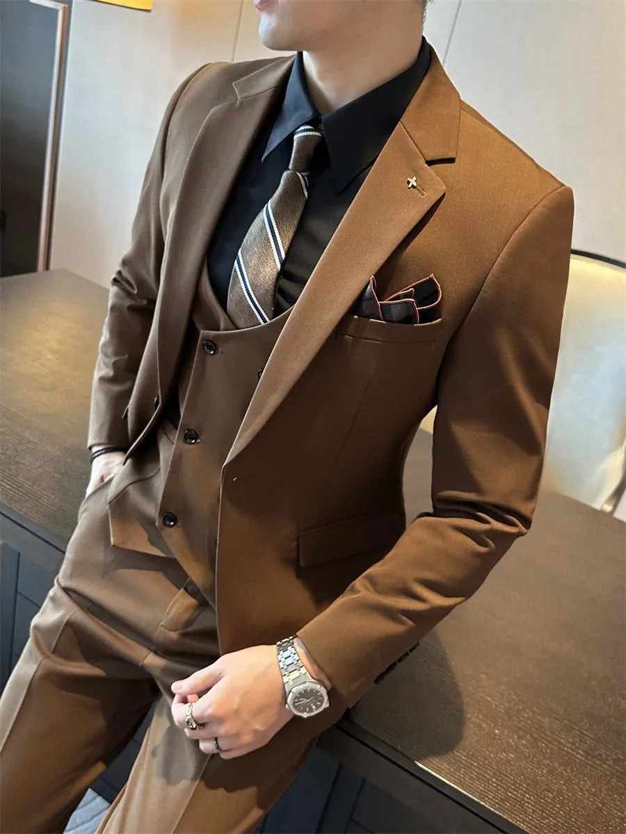 Men's slim fit business formal wear in chemical fibre blended fabric available in multiple colours