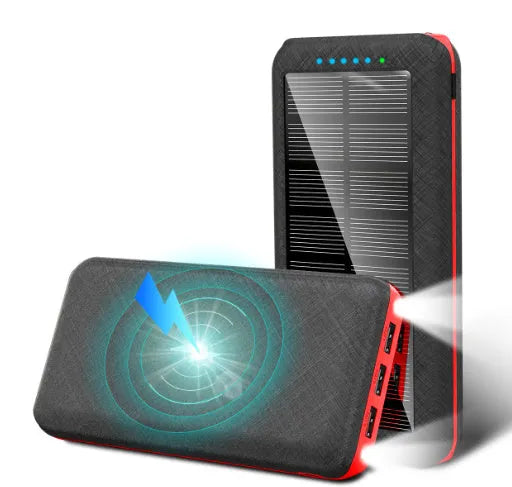Portable power bank with wireless charging surface and USB ports in black colour