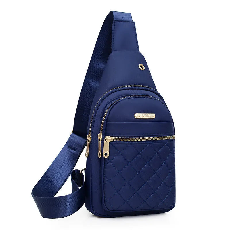 Girls crossbody chest bag in Oxford cloth with plaid pattern and adjustable strap
