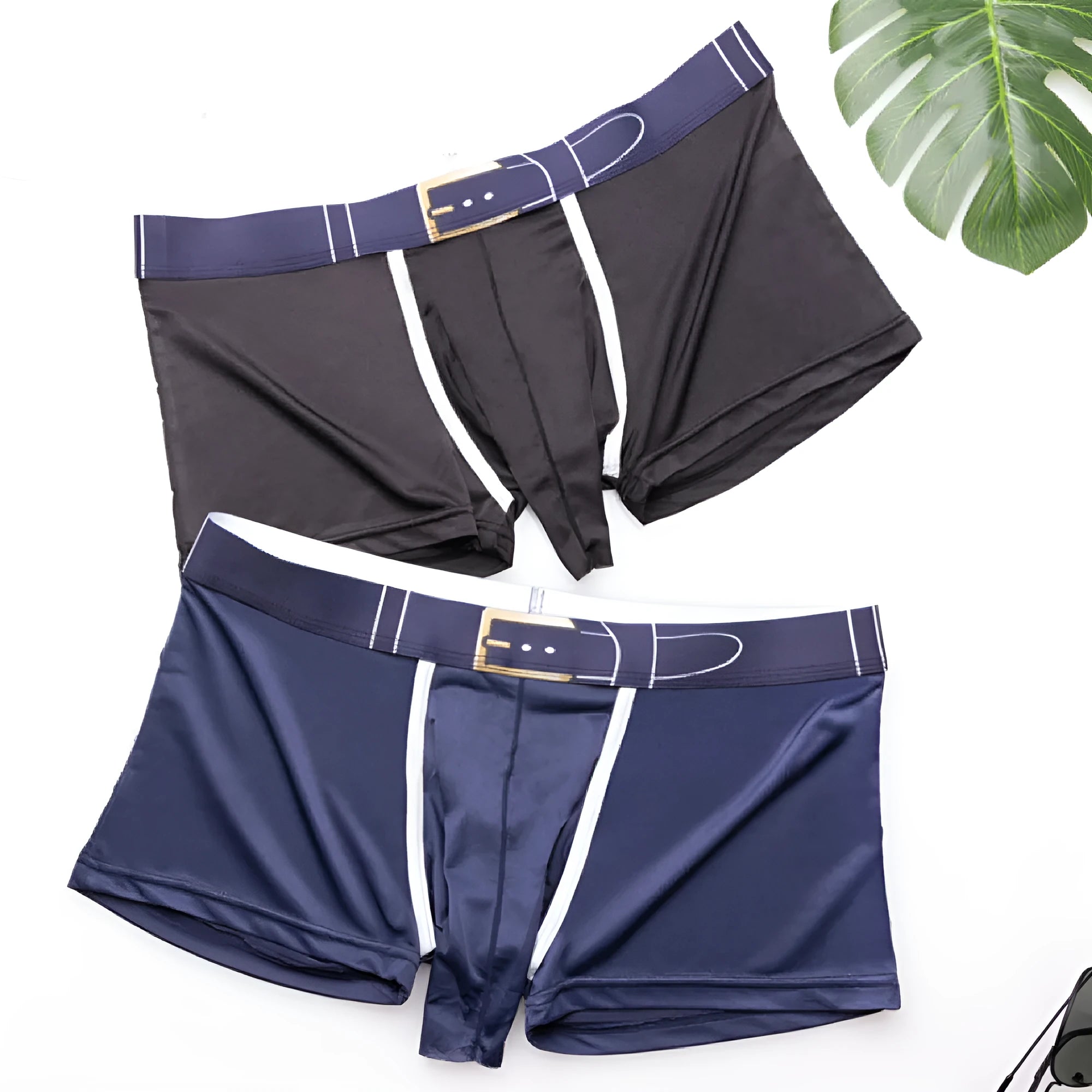Men's solid colour ice silk boxer shorts showing mid-waist design in available colour options