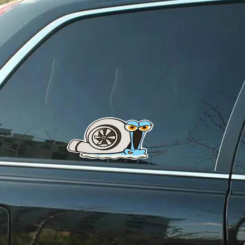 White reflective cartoon pattern car sticker measuring 12 by 8 centimetres.