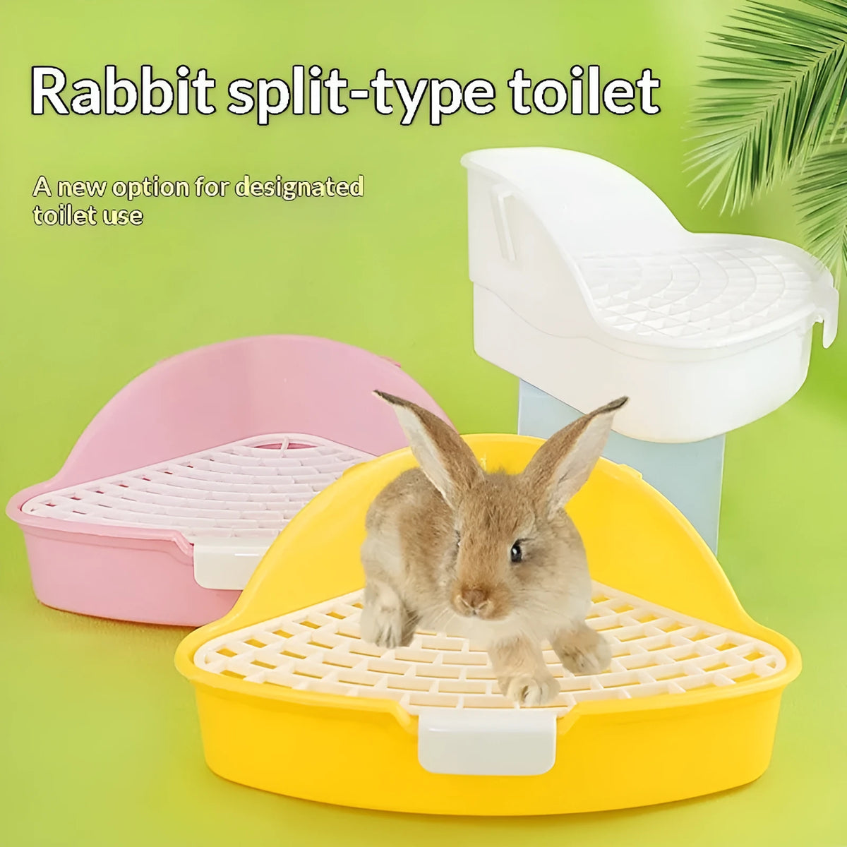 Triangular plastic pet bunny toilet potty in white, yellow, pink, or blue for small animal corner use