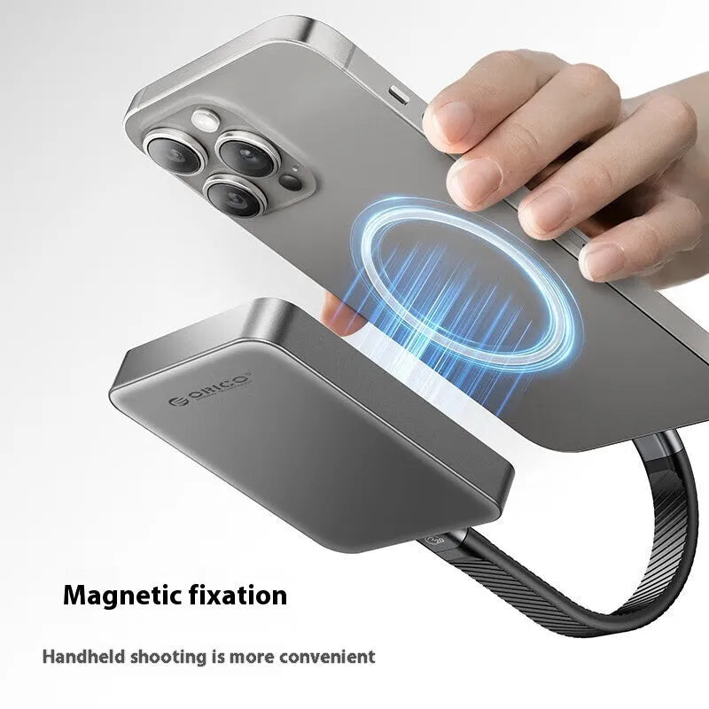 Grey magnetic mobile solid state drive with C to C cable and magnetic suction ring