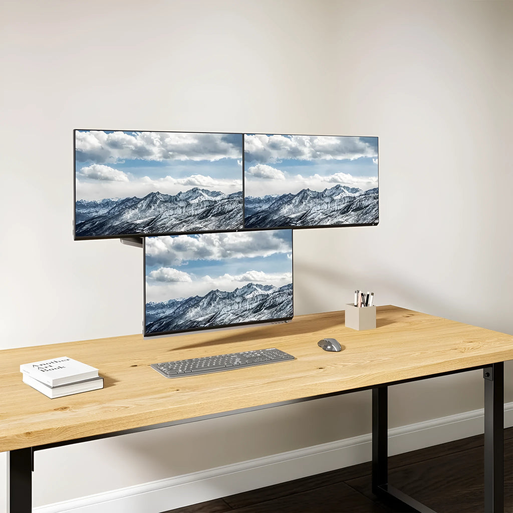 Black three-arm gas spring monitor mounting arm for 27-inch computer screens