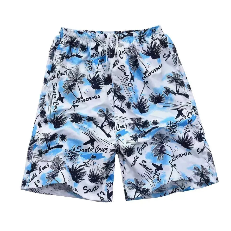 Men's casual five-point swimming trunks with floral print pattern in polyester fabric free size