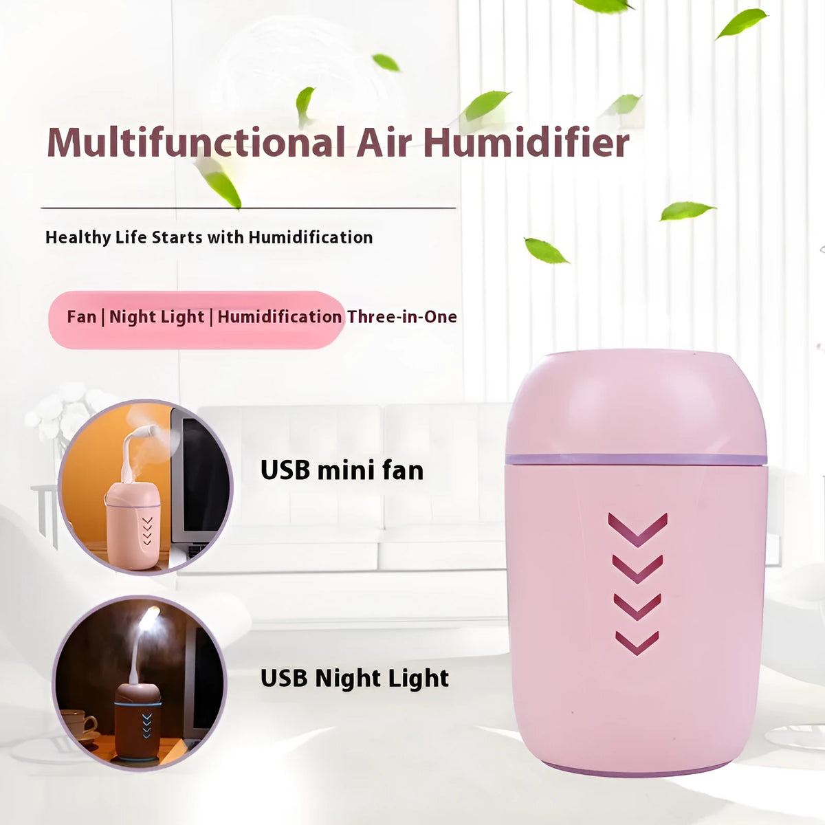 Round blue portable air purifier with USB cable for car, home, and office desktop use.