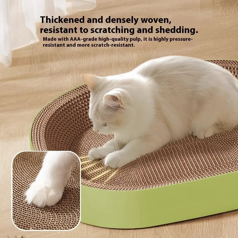55cm oval green corrugated paper cat scratch board with built-in nest bed