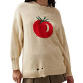 Women's loose-fitting acrylic jacquard knit sweater with round neck and long sleeves
