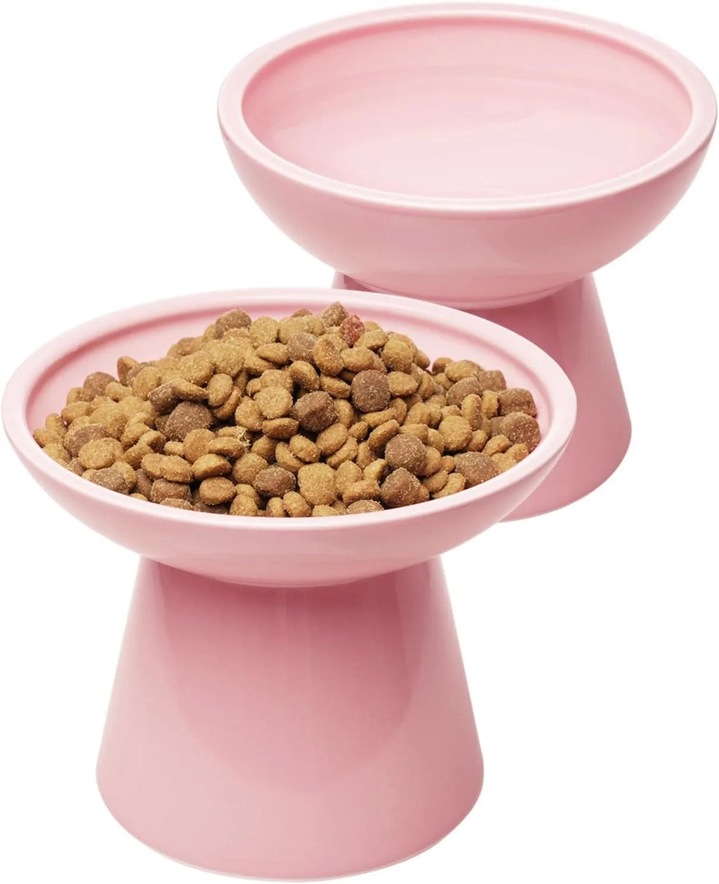 Extra-wide ceramic elevated cat bowl in blue colour showing shallow design