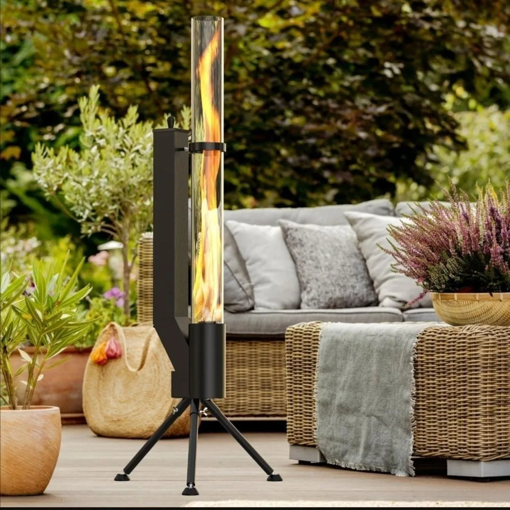 Vertical wood burning rocket furnace courtyard heating stove with cast iron construction