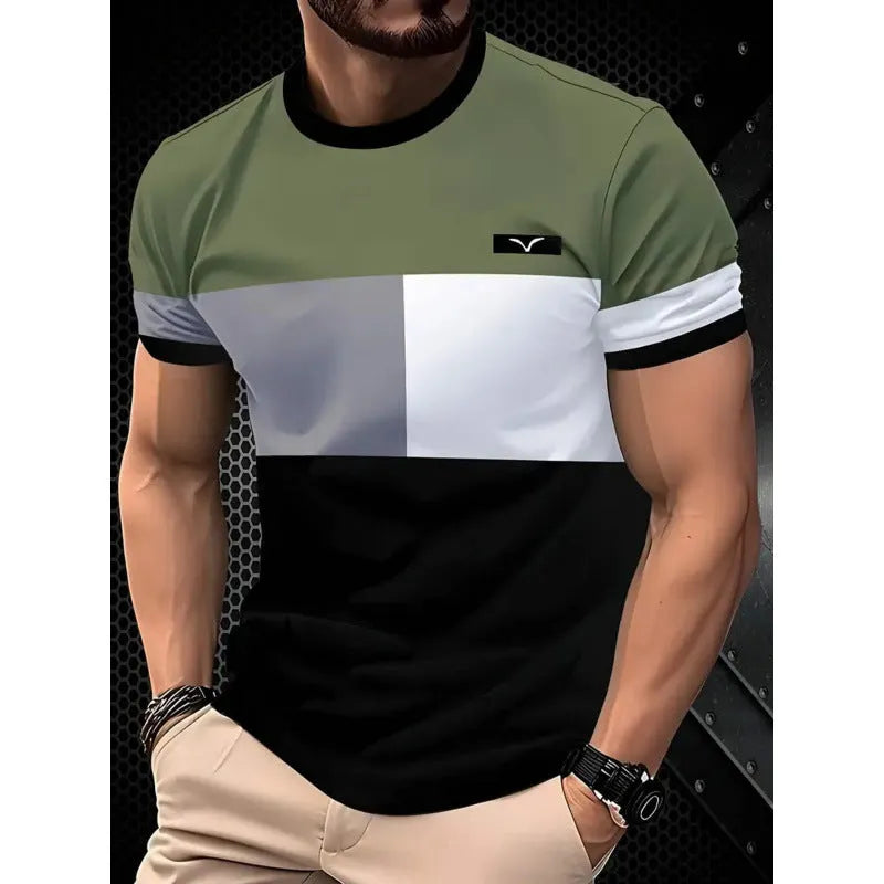 Men's loose fit short-sleeve T-shirt featuring a digital 3D printed stripe pattern in various colours.