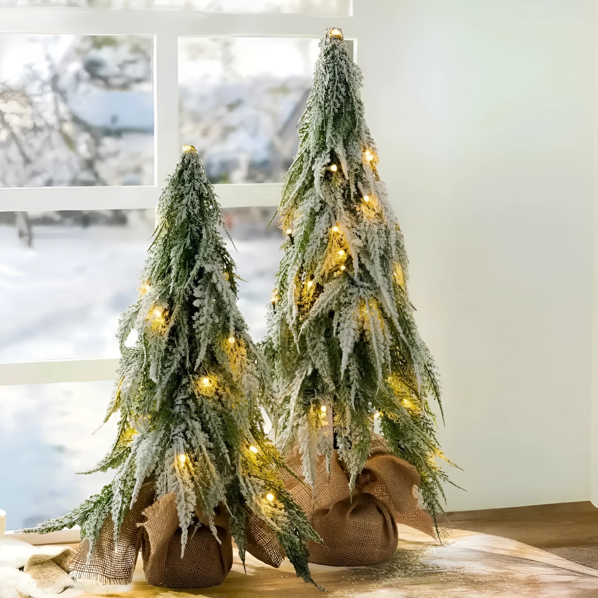 24-inch desktop artificial Christmas tree with LED lights and PE snow decoration