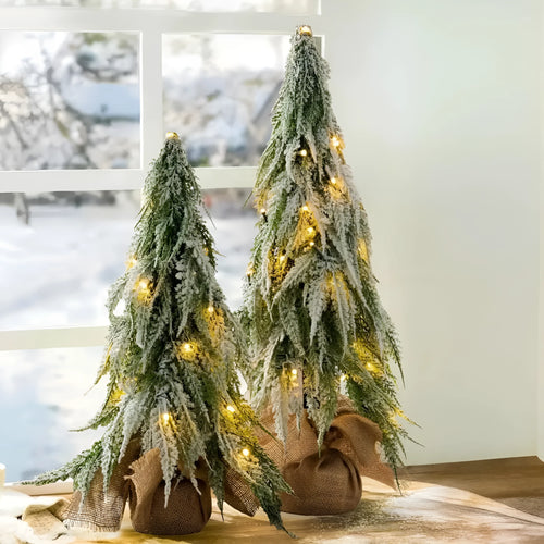 24-inch desktop artificial Christmas tree with LED lights and PE snow decoration
