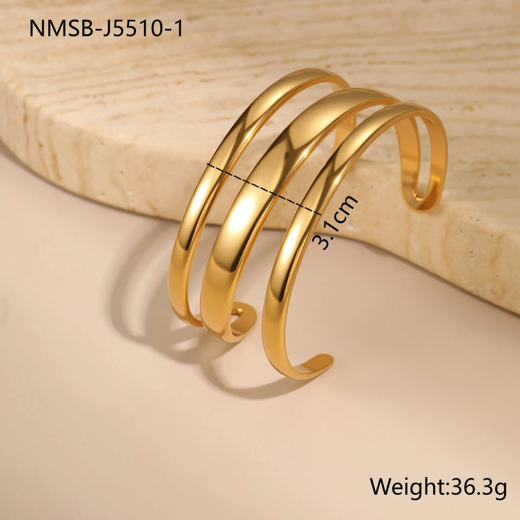 Women's geometric line bracelet in stainless steel with gold electroplating and simple opening