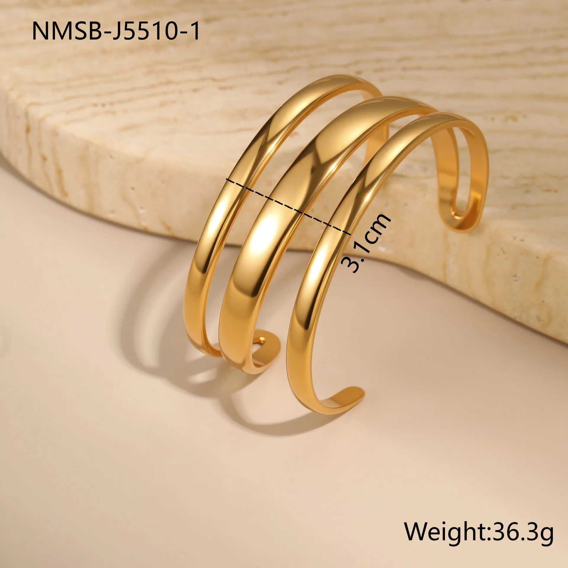 Women's geometric line bracelet in stainless steel with gold electroplating and simple opening