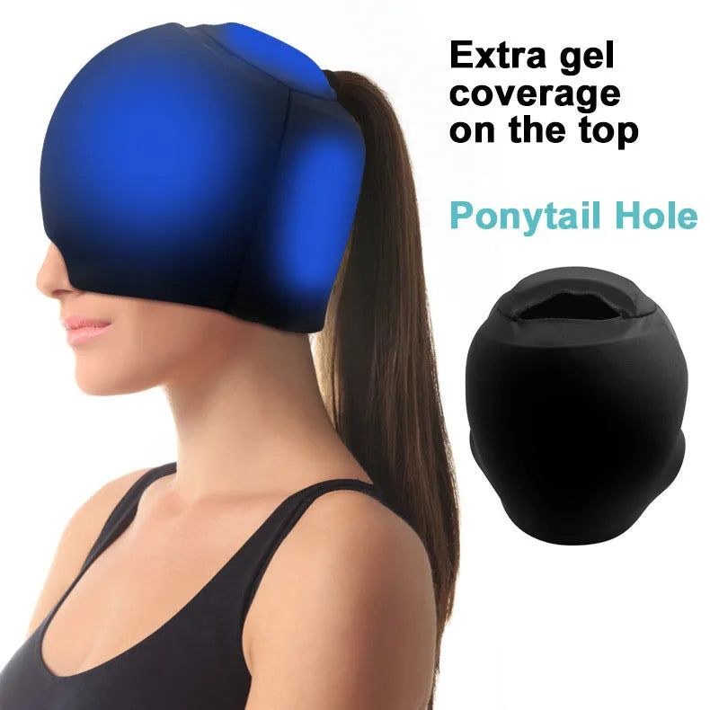 Simple solid colour cold compress cap with fully enclosed design for headache relief