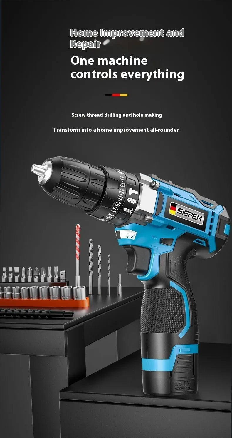 12V dual-speed impact pistol drill and electric screwdriver set in plastic storage case