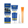 30g tube of white lithium automobile grease with an applicator brush and nozzle tip on a blue background.
