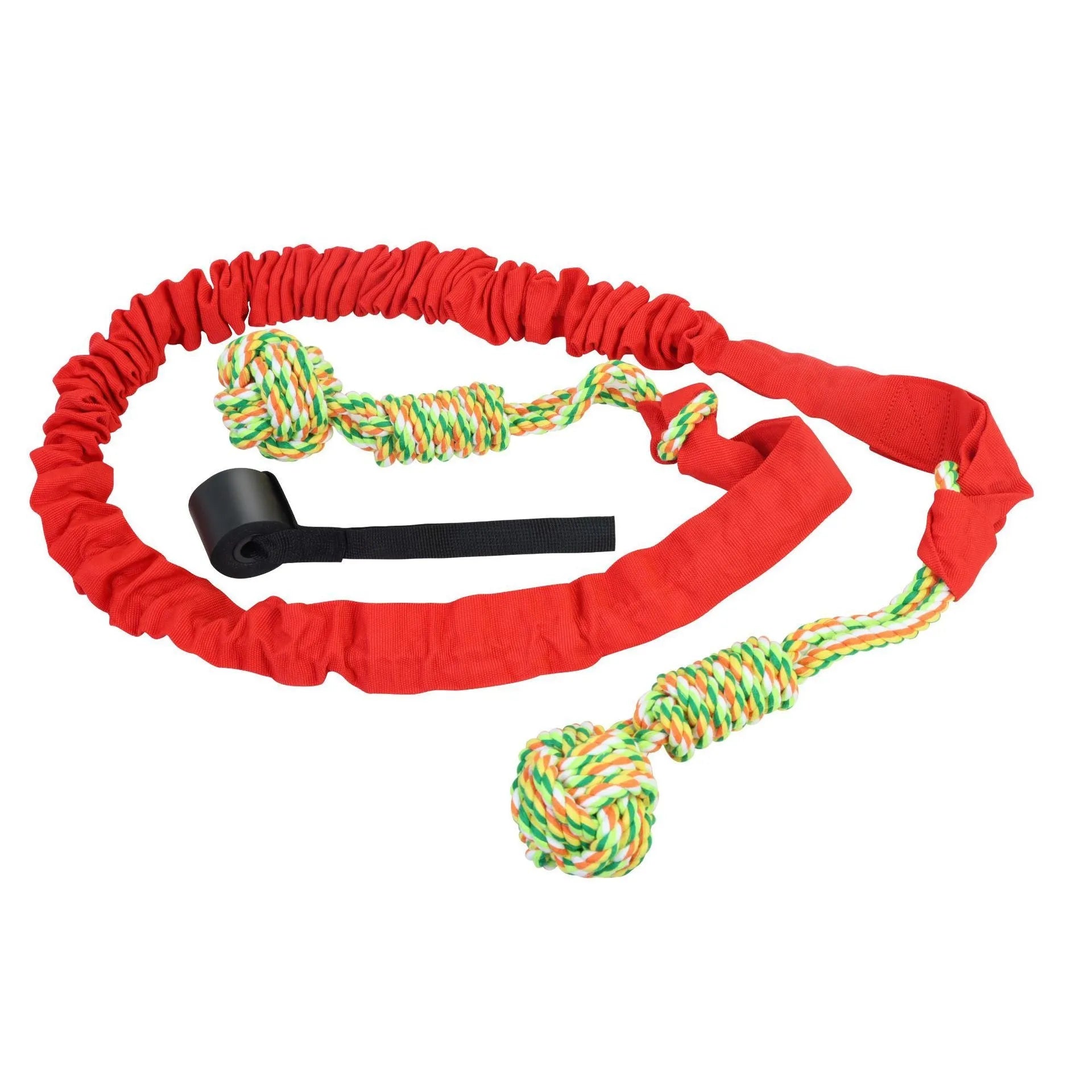 Braided cotton dog tug-of-war rope toy in black, grey, and red colour options