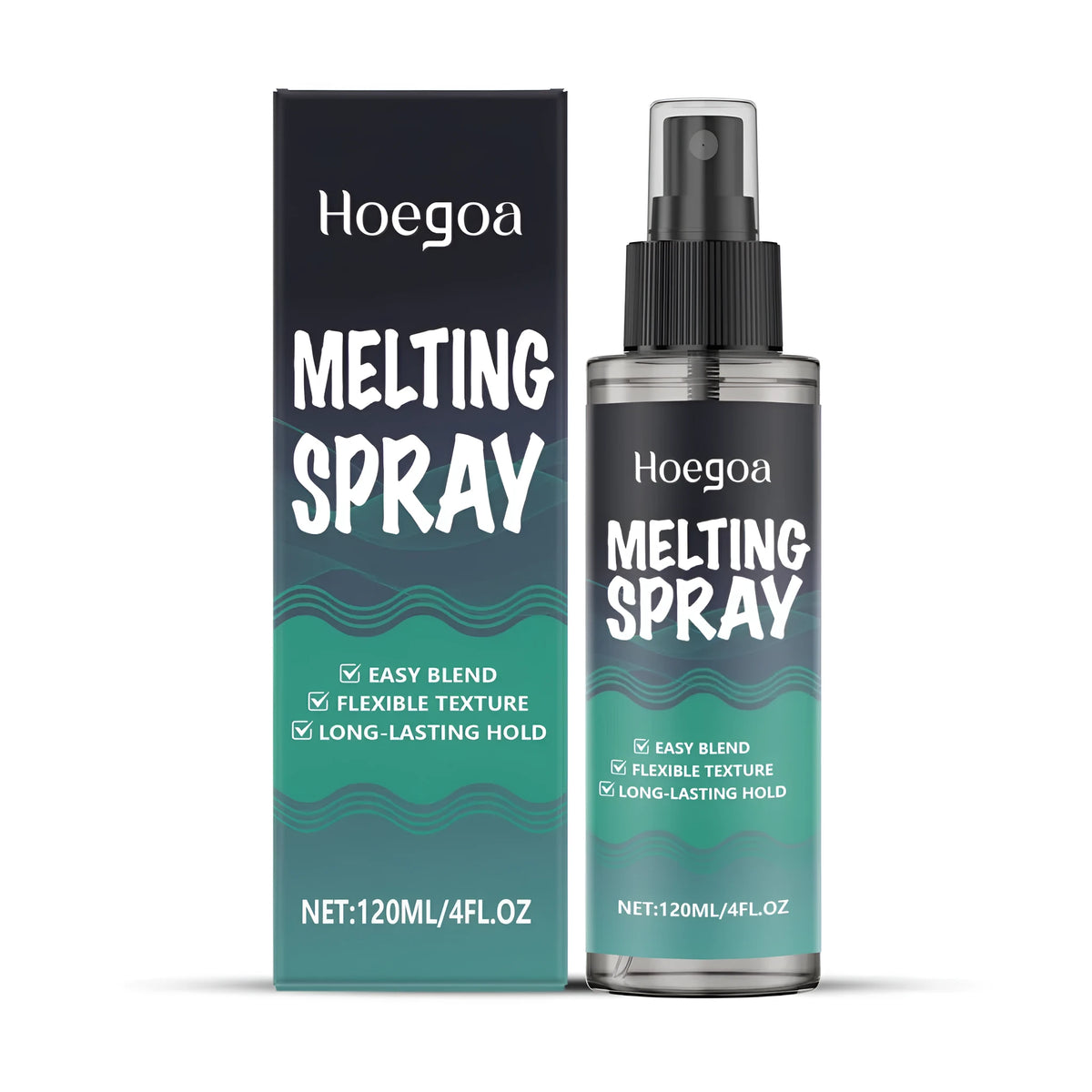 120ml bottle of water-based melting spray hair gel with acrylic copolymer formulation