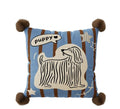 Blue cartoon animal print sofa cushion pillow with matching pillowcase on a grey sofa.