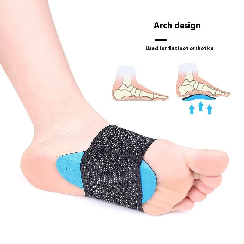 Blue elastic bandage foot arch support pads for flat feet in adult and children sizes
