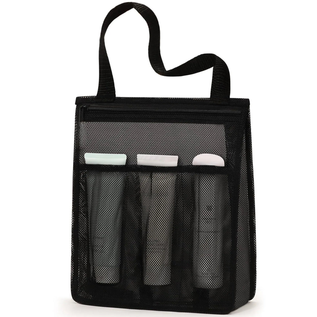 Large black swimming gym bag with separate wet and dry compartments and a mesh pocket.