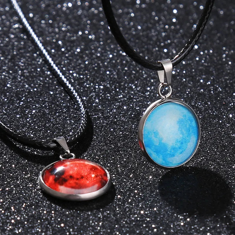 Luminous alloy necklace with a glass Christmas night sky constellation pendant and an extension chain.