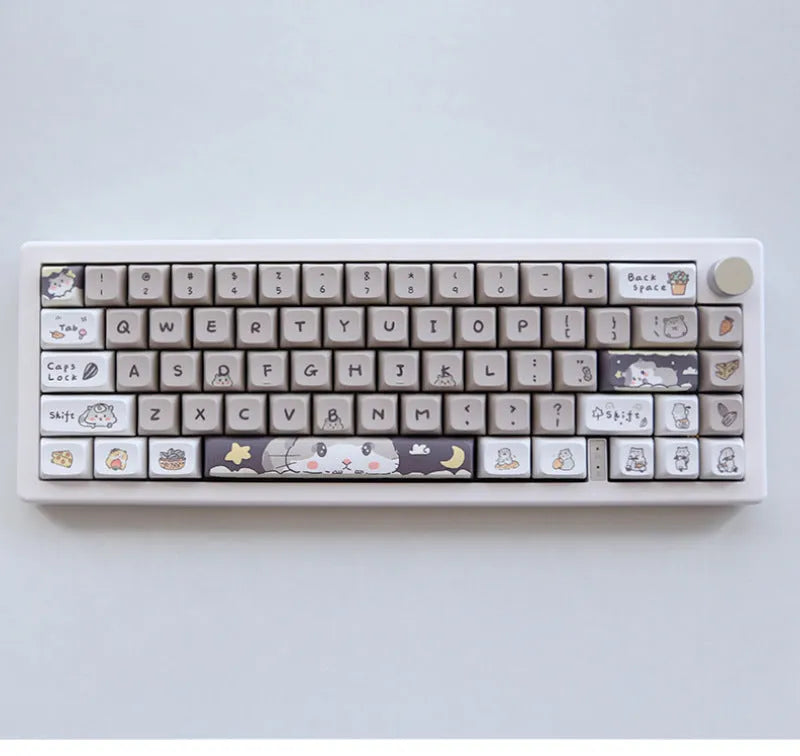 Set of custard colour mechanical keyboard keycaps with cute design for 68 75 98 100 key layouts