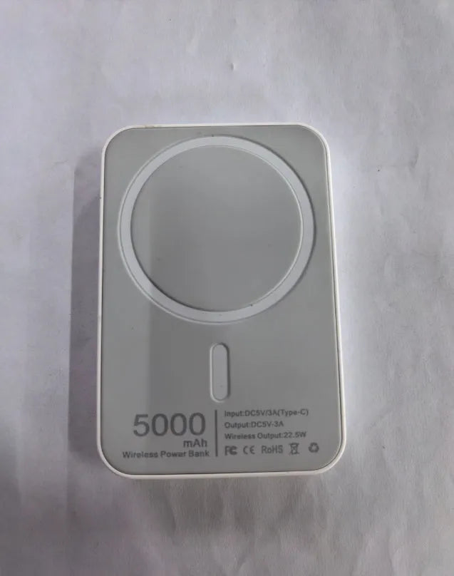 White magnetic wireless charger power bank with 5000mAh battery capacity