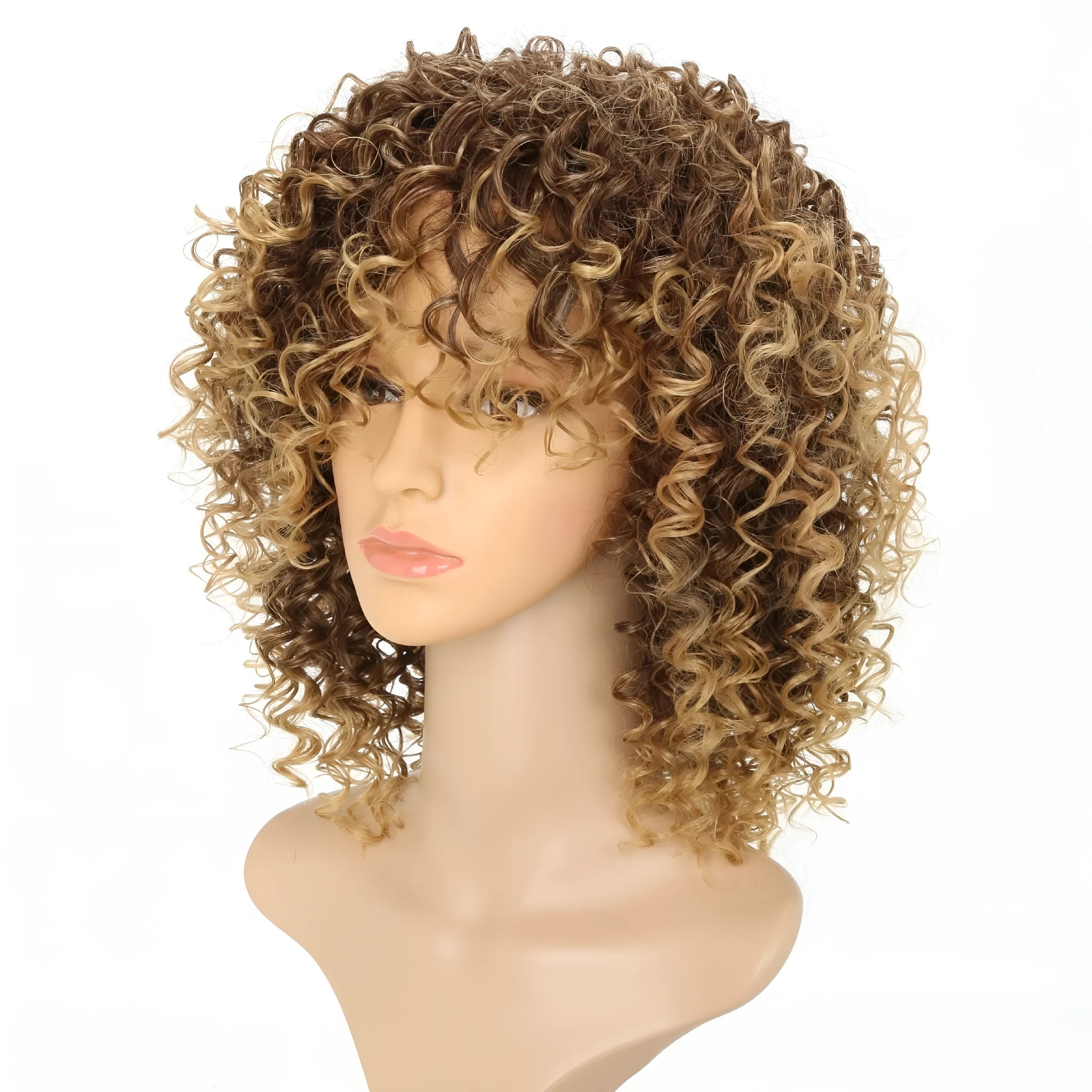 Light gold curly headband wig with front lace and elastic mesh cap