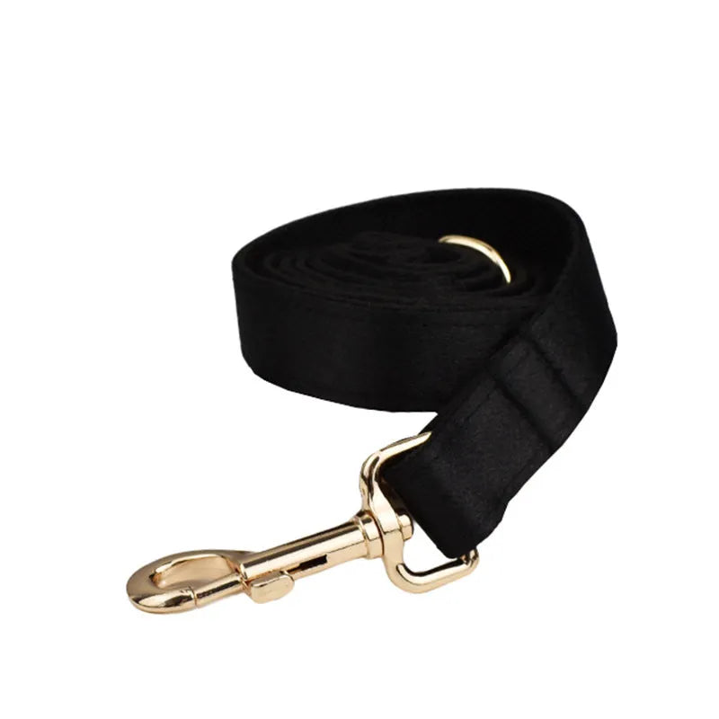 Complete dog accessory set with collar, leash, bow, and vest in cloth material