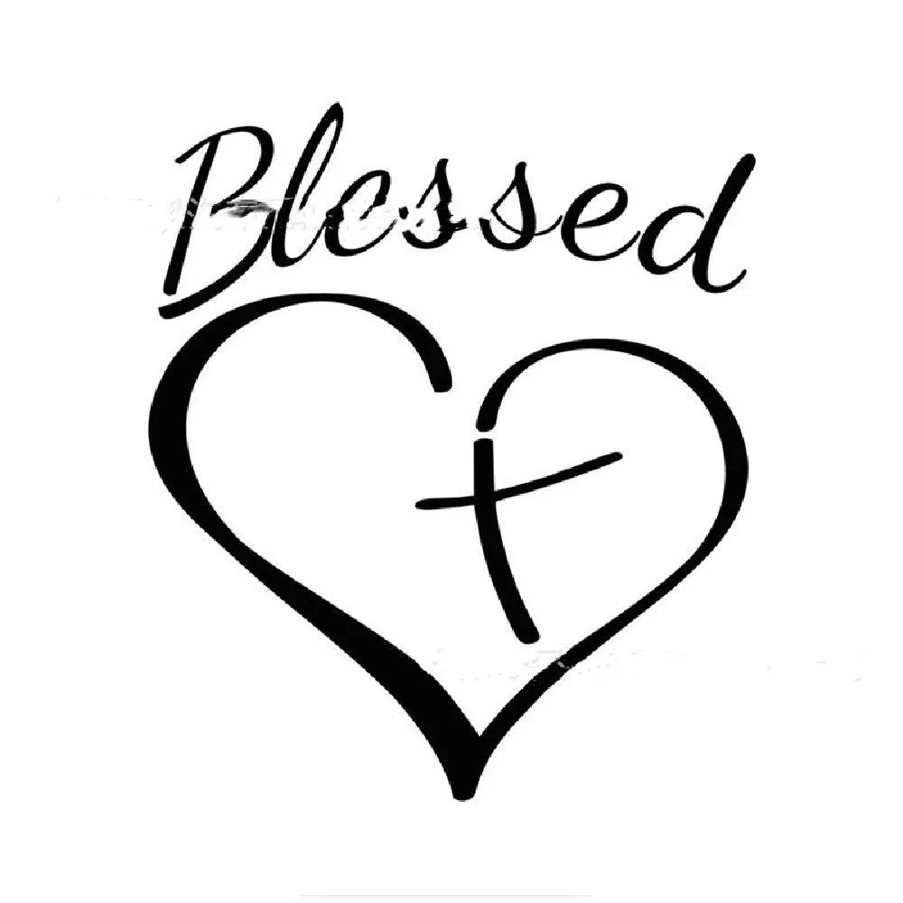 Faith Hope Love letter sticker with heart design in black white red measuring 14x11.5cm