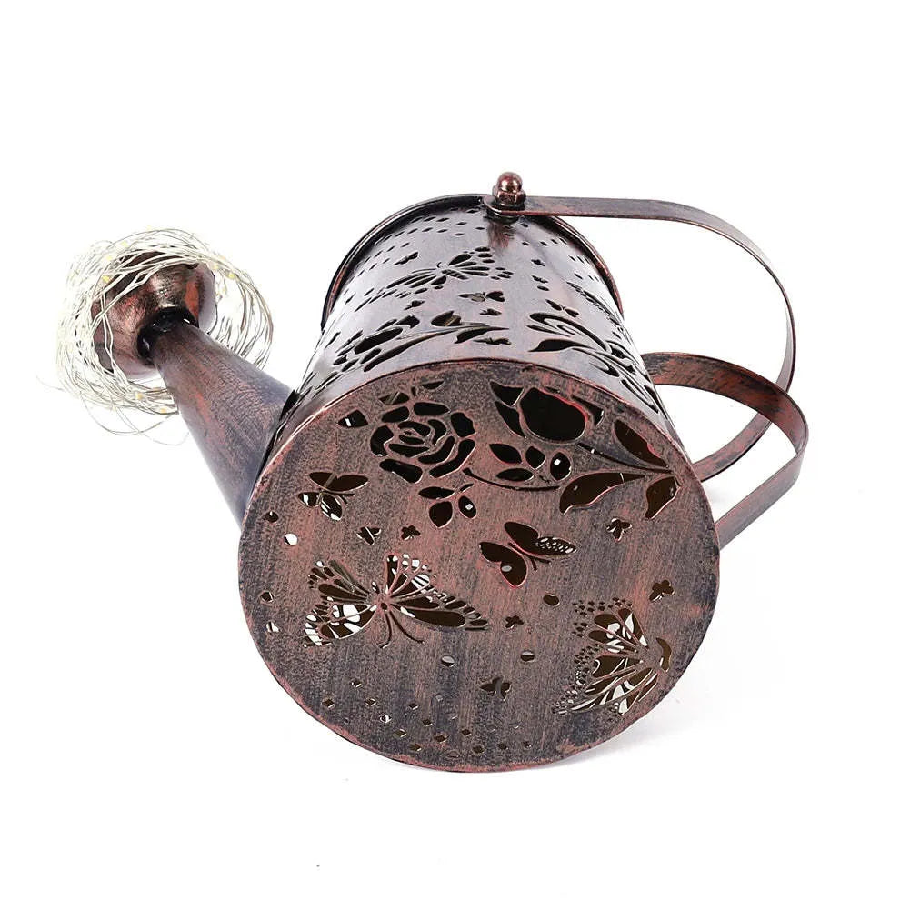 Solar garden lamp with iron butterfly pattern design and warm white LED lighting