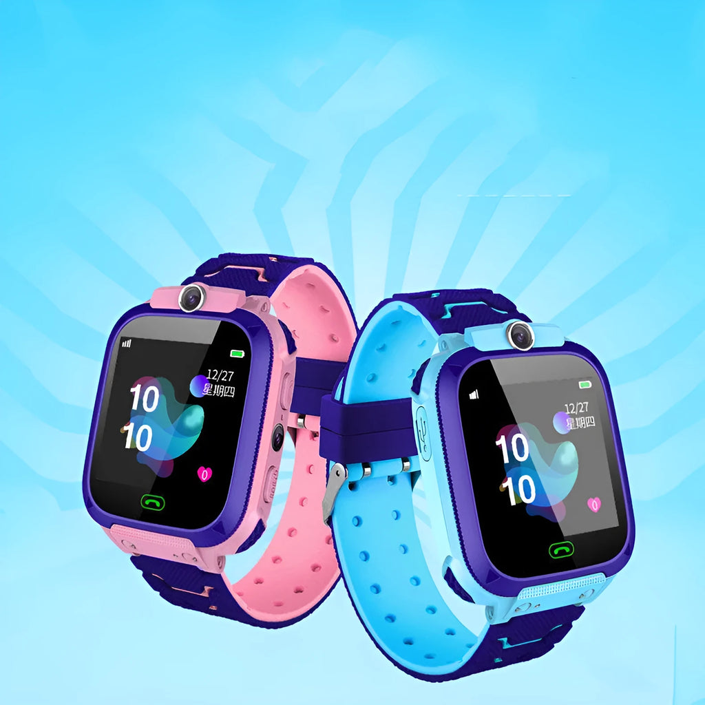 Children's phone watch with 1.44 inch touch screen, silicone strap, call and photo features, Blue or Pink