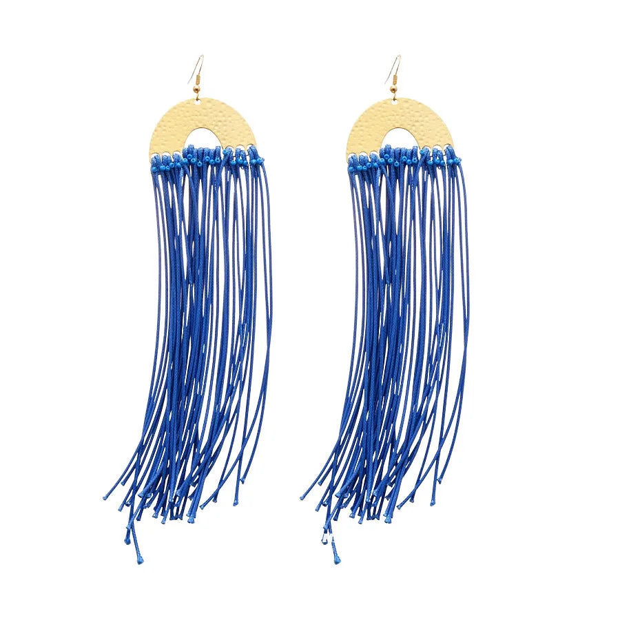 Geometric cloth women's earrings in 30 Silver Needle colour with blue resin flower detailing