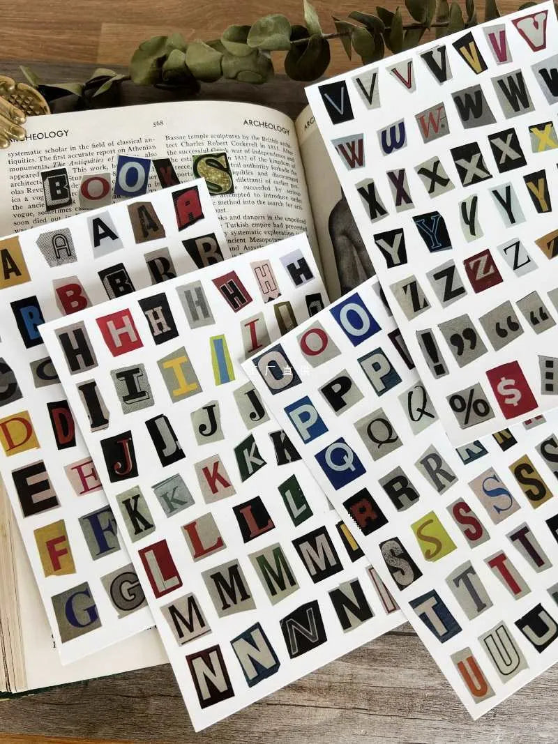 Five colour groups of English letters and numbers label stickers with weekday words for material decoration