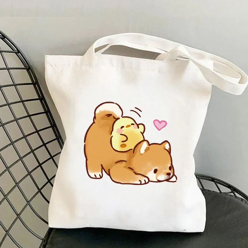 One-shoulder animal pattern canvas women's tote bag with single strap, no inner bag and no zipper, available in nine colours