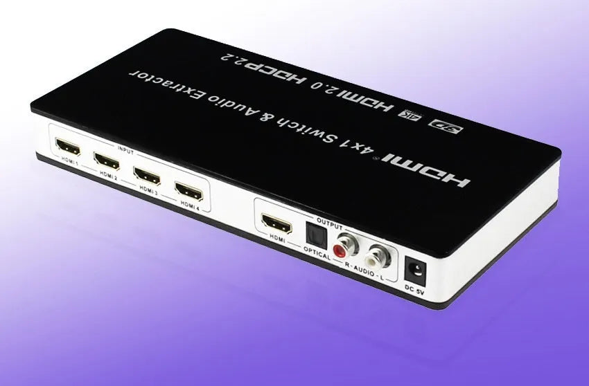 Black HDMI audio extractor switch with 4 inputs 1 output and remote control