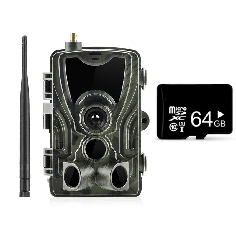 HC801M outdoor waterproof surveillance camera in camouflage design on a tree branch.