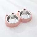 Stainless steel pet bowl with ceramic frog base and dual food water compartments
