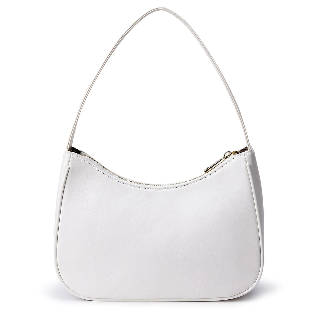 Simple retro waterproof shoulder bag in PU leather shown in apricot colour.