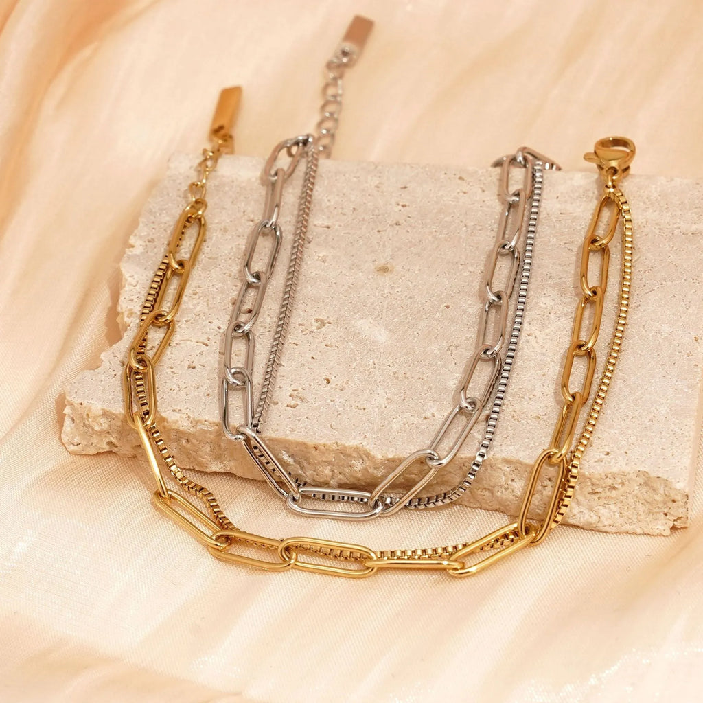 Double layer titanium steel women's bracelet with geometric design and electroplated finish